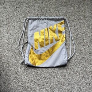 Nike Gray and Gold Drawstring Bag
